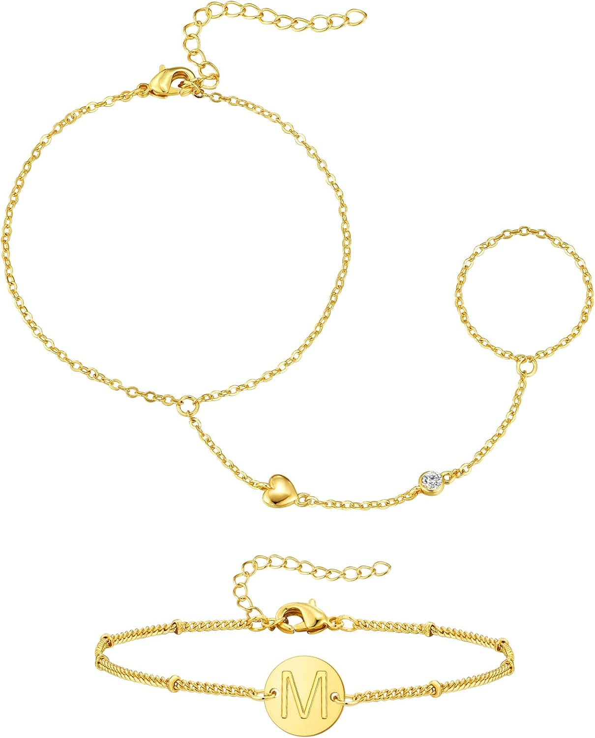 doubgood Gold Bracelets for Women, 5 Piece 14K Gold Plated Bracelet Stack Beaded Ball Jewelry Sets Gifts for Women