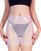 FEOYA Women's Sexy Oil Shiny Glossy Boyshorts Underwear Sheer Panties High Waisted Dance Bottoms