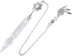 TUMBEELLUWA Crystal Point Pendulum for Divination Dowsing Faceted Stone Pendant Pendulum with Dream Catcher and Merkaba Star Chain, Rock Crystal