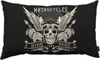 HOSNYE Motorcycle Throw Pillow Cover Skull with Helmet and Wings Ride Hard 1984 Linen Fabric for Couch Bed Sofa Car Waist Cushion Cover 12 x 20 inch Pillow Case