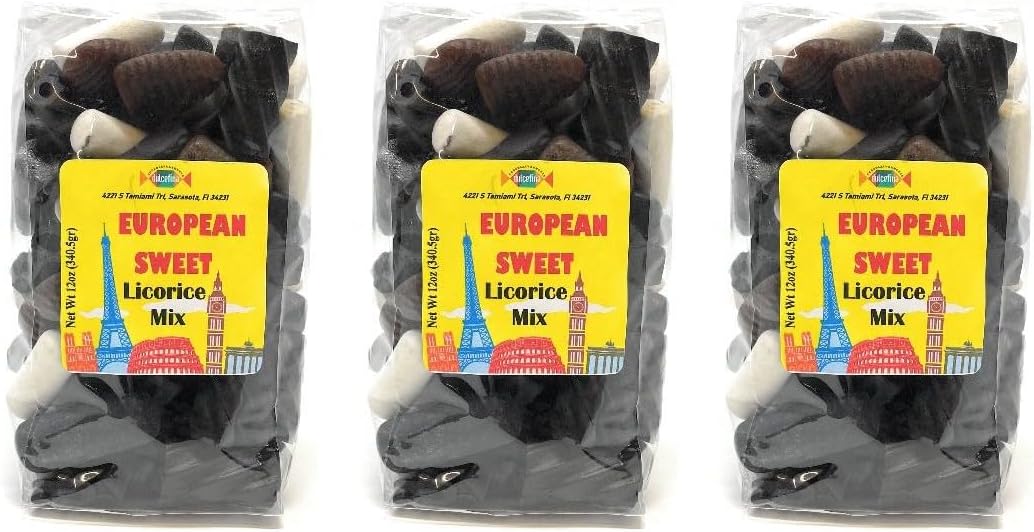 European Sweet Licorice Collection - Total wt. 36(Oz), Include: 3 pck of Sweet Euro Licorice Mix,