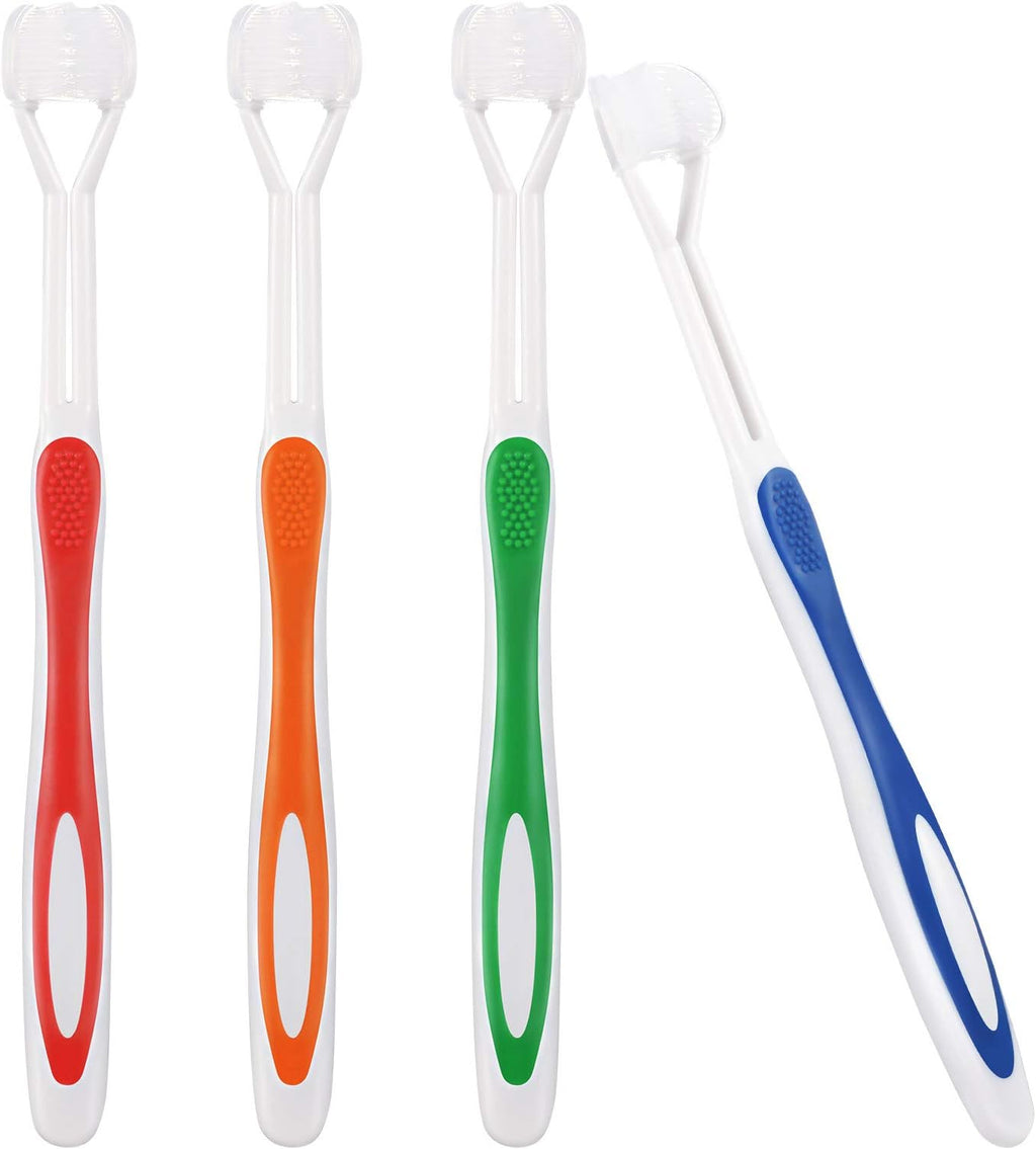 Boao 4 Pieces Toothbrush 3 Sided 7.1 Inch Autism Sensory Toothbrush 360 Degree Cleaning Travel Brush Complete Teeth Angle Clean Tooth(Green, Blue, Yellow, Red)