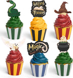 xo, Fetti Wizard in Training Cupcake Toppers + Wrappers - Set of 24 | Kids Cake Decoration, Magic Party Decor, Sorcerer Supplies, Dessert Accessory