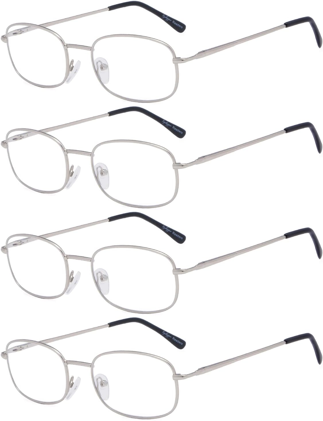 Eyekepper 4 Pairs Reading Glasses Metal Frame Reader Eyeglasses with Spring Hinges for Men for Women Reading