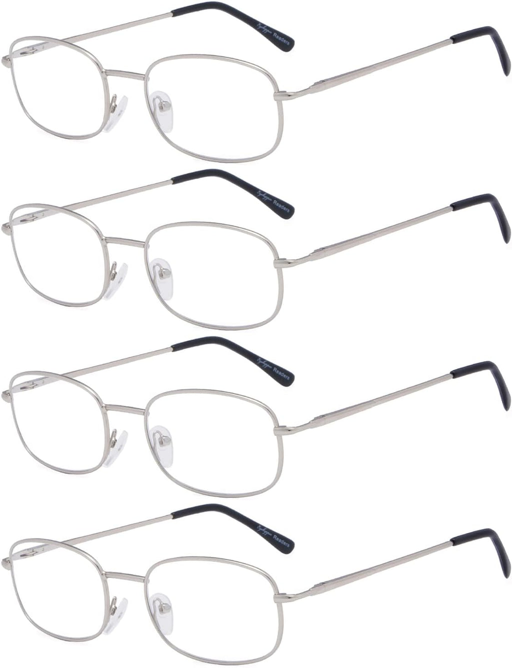 Eyekepper 4 Pairs Reading Glasses Metal Frame Reader Eyeglasses with Spring Hinges for Men for Women Reading