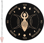 CRASPIRE Pendulum Board Goddess of The Moon Dowsing Divination Metaphysical Message Board 7.9Inch Wooden Carven Board with Rose Quartz Crystal Dowsing Pendulum Witchcraft Wiccan Altar Supplies Kit