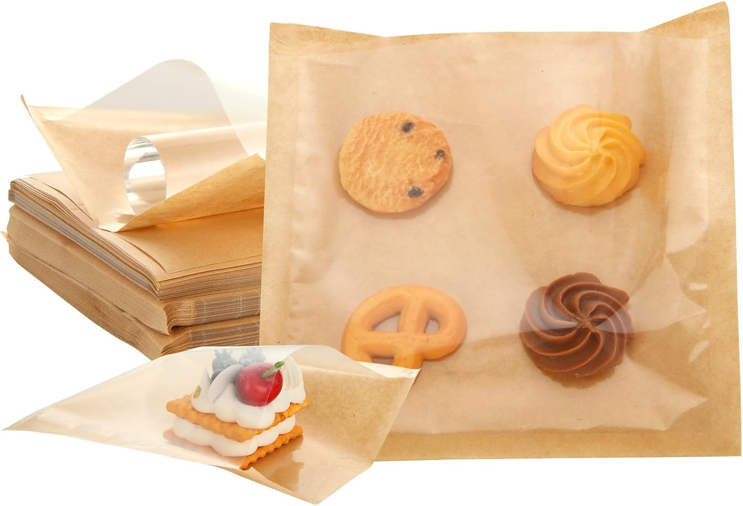 CertBuy 300 PCs Wax Paper Bags with Window - Greaseproof, Food Grade, 7.5 x 7 Inches - Bakery, Cookies, Sandwiches