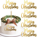 Mirror Gold Merry Christmas Cake Toppers - Acrylic & Side Cake Decorations Kit in Gold