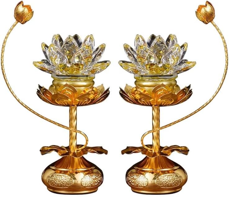 1 Pair - Colorful LED Crystal Lotus Buddhist Lamp, Gradient Buddha Light for Worship, Prayer and Display-Friendly Material for Buddha Occasions, Buddhist Supplies - 8 inch
