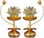 1 Pair - Colorful LED Crystal Lotus Buddhist Lamp, Gradient Buddha Light for Worship, Prayer and Display-Friendly Material for Buddha Occasions, Buddhist Supplies - 8 inch