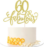 Kaoenla 60 & Fabulous Cake Toppers-60/sixty Birthday 、sixty And Fabulous、60 Anniversary 、60 Wedding AnniversaryC Party 、Happy 60th Birthday Selected Cake Decorations Supplies (golden, 60)