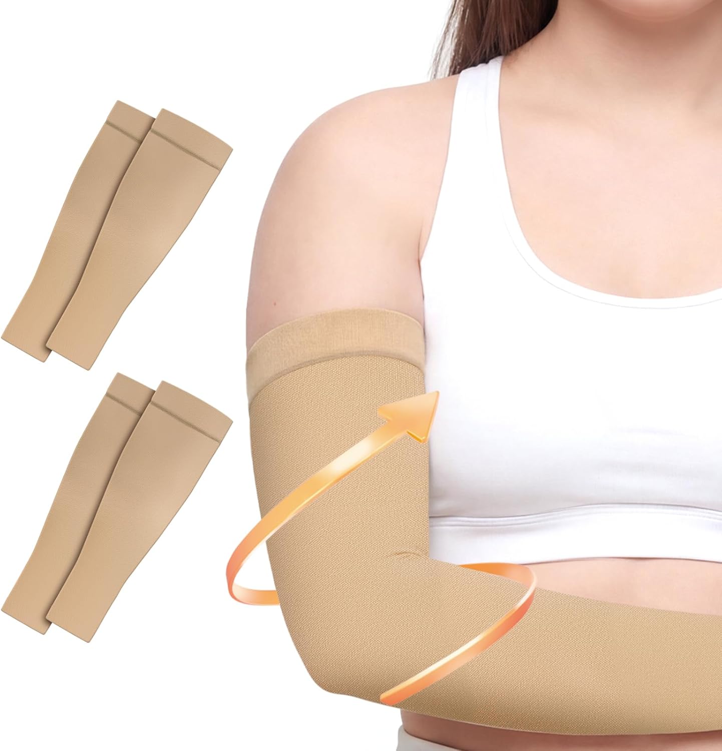 2 Pairs Compression Lymphedema Arm Sleeves for Women, 20-30 mmHg Graduated Compression Full Arm Support, Medical Arm Brace for Swelling, Edema, Circulation