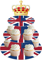 Lide Road 3 Tier British Flag Cake Stand - United Kingdom Party Cardboard Cake Tower Stand - Round Cupcake Tower for National Day & Theme Parties