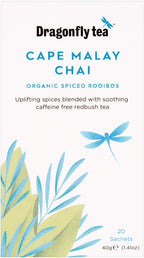 Dragonfly Cape Malay Rooibos Chai Organic 20 Teabags (Pack of 4, Total 80 Teabags)