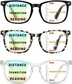 Progressive Multifocus Reading Glasses 3 Pack Blue Light Blocking Lightweight Reader with Spring Hinge for Women Men
