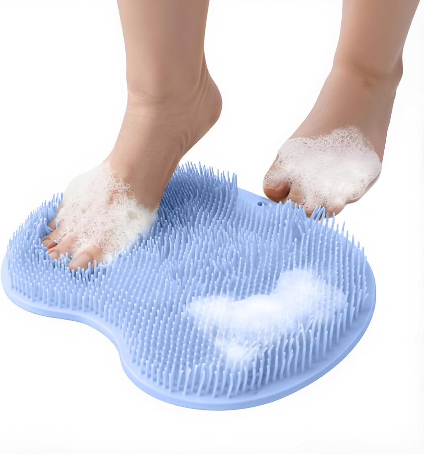 Hands-Free Silicone Foot Scrubber Mat CleanFootFlex with Suction Cups – Deep Cleaning Foot Brush & Back Massager Pad, Anti-Slip Foot Scrubber Mat for Shower Floor (Blue)