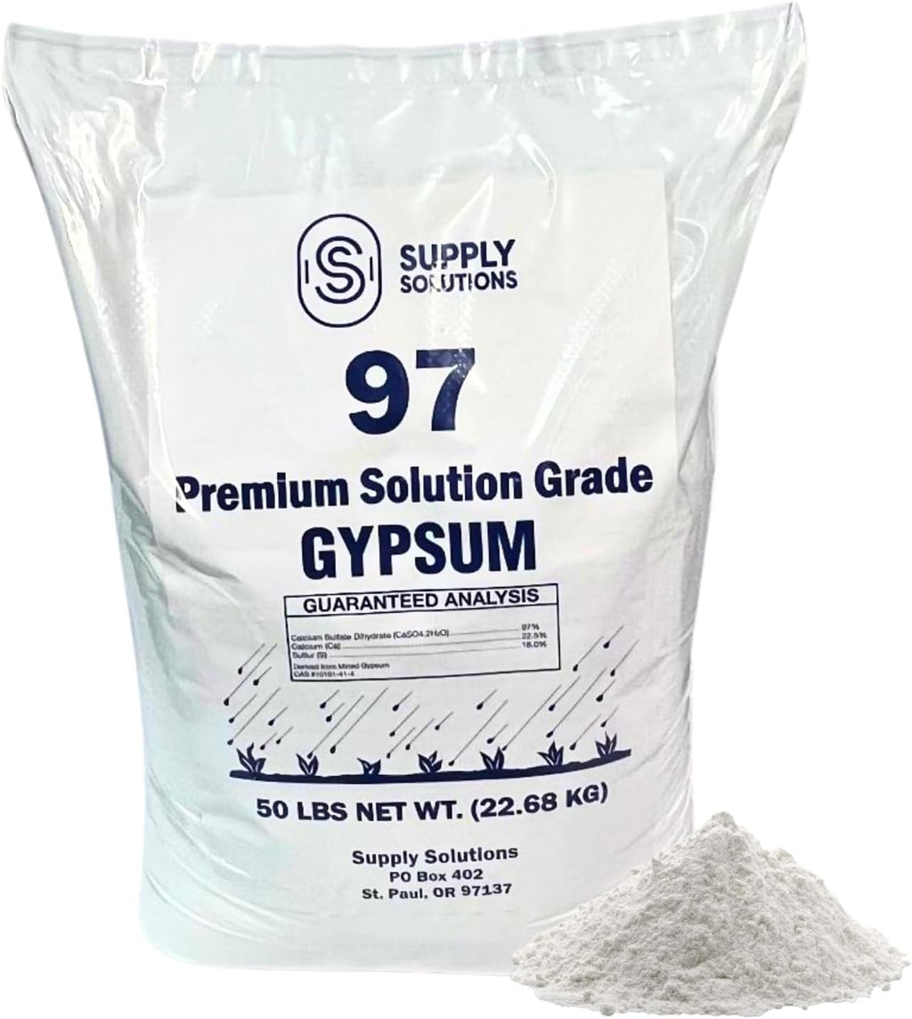 Supply Solutions Premium 97 Solution Grade Gypsum - Fast Acting Gypsum for Soil - Organic Calcium Sulfate Dihydrate - Gypsum Powder for Root Growth, Lawns, Mushroom Cultivation (50lbs)