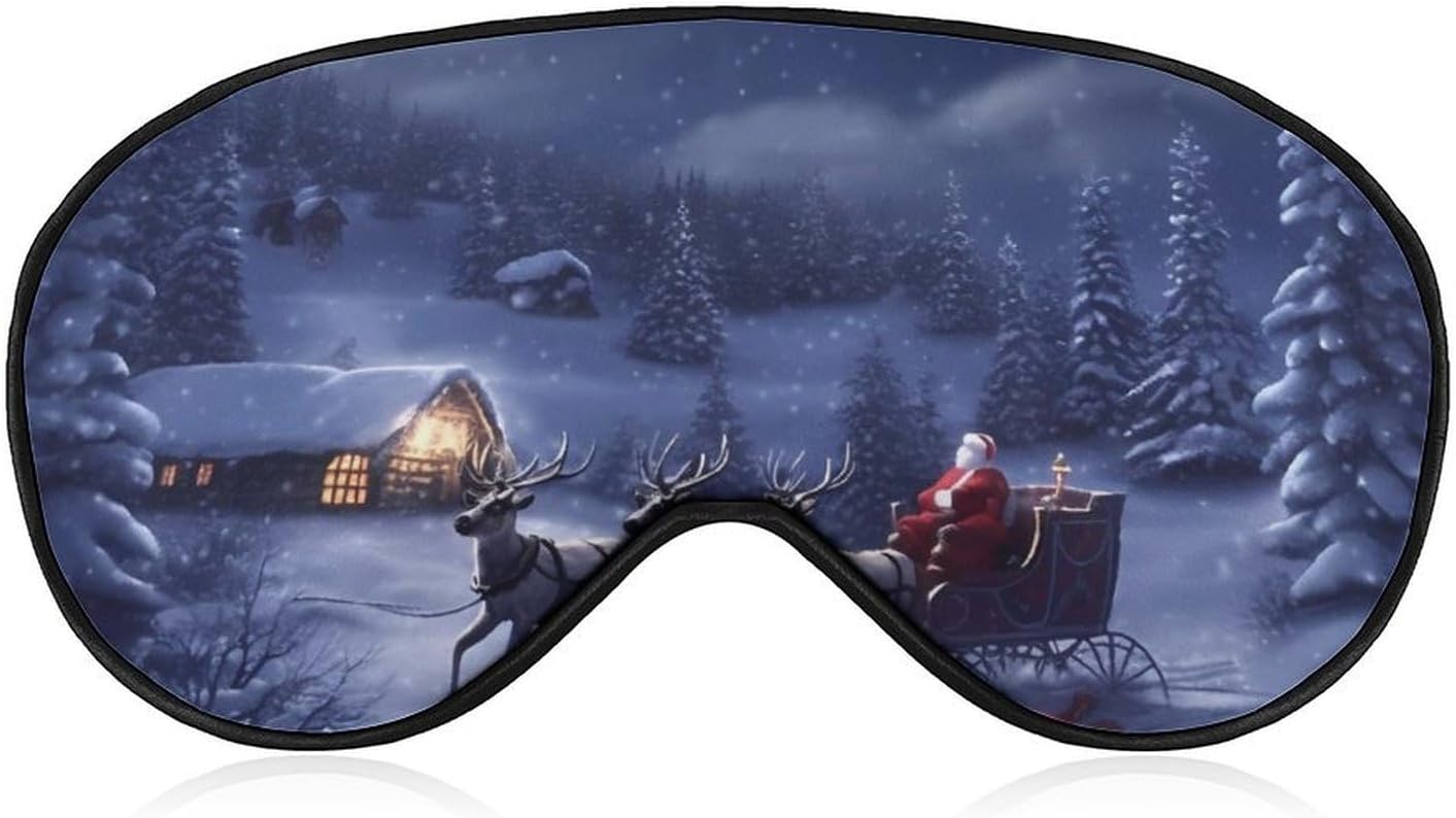 Sleep Mask for Men Women Snow Night Santa And Deer Eye Mask for Sleeping Comfortable Blindfold Eye Cover with Adjustable Strap for Travel Yoga Nap Shift Work