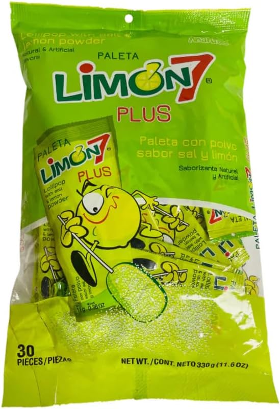 Limon 7 Paleta Plus Lollipop with Salt and Lemon Powder (30 pieces/11.6oz)