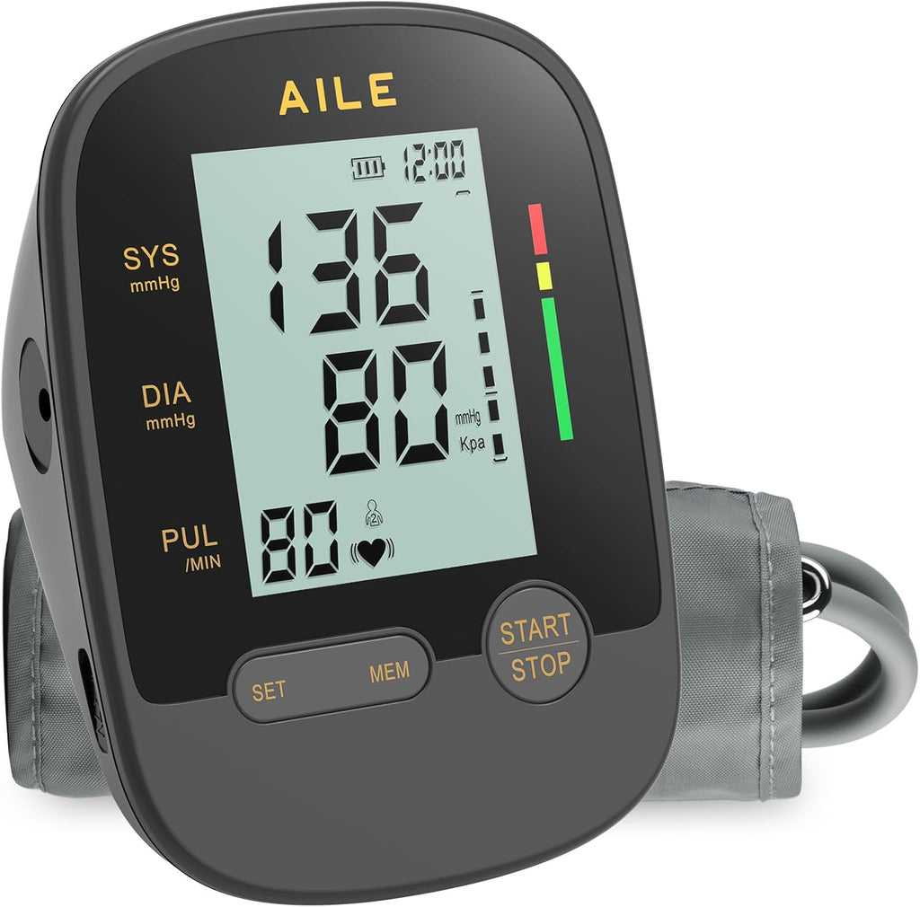 AILE Upper Arm Blood Pressure Machine,High Blood Pressure Monitors for Home use with Adjustable Blood Pressure Cuff - Large LCD Screen,Dual Power Option