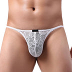 Men's Lace See Through G-String Underwear Sexy Low Rise Pouch Thong Y-back Underpanties for Men