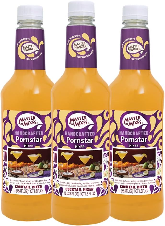 Master of Mixes Pornstar Drink Mix, Ready To Use, 1 Liter Bottle (33.8 Fl Oz), Pack of 3