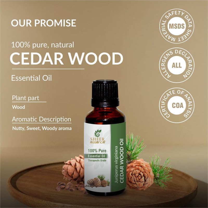 Cedar Wood Oil 30 ML (1.01 Fl.OZ) | 100% Pure Natural Undiluted Uncut Therapeutic Grade Juniperus Virginiana Essential Oil