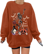 Halloween Sweatshirt for Women Oversized Dancing Skeleton Shirt Spooky Skull Graphic Pullover Pumpkin Gift Top
