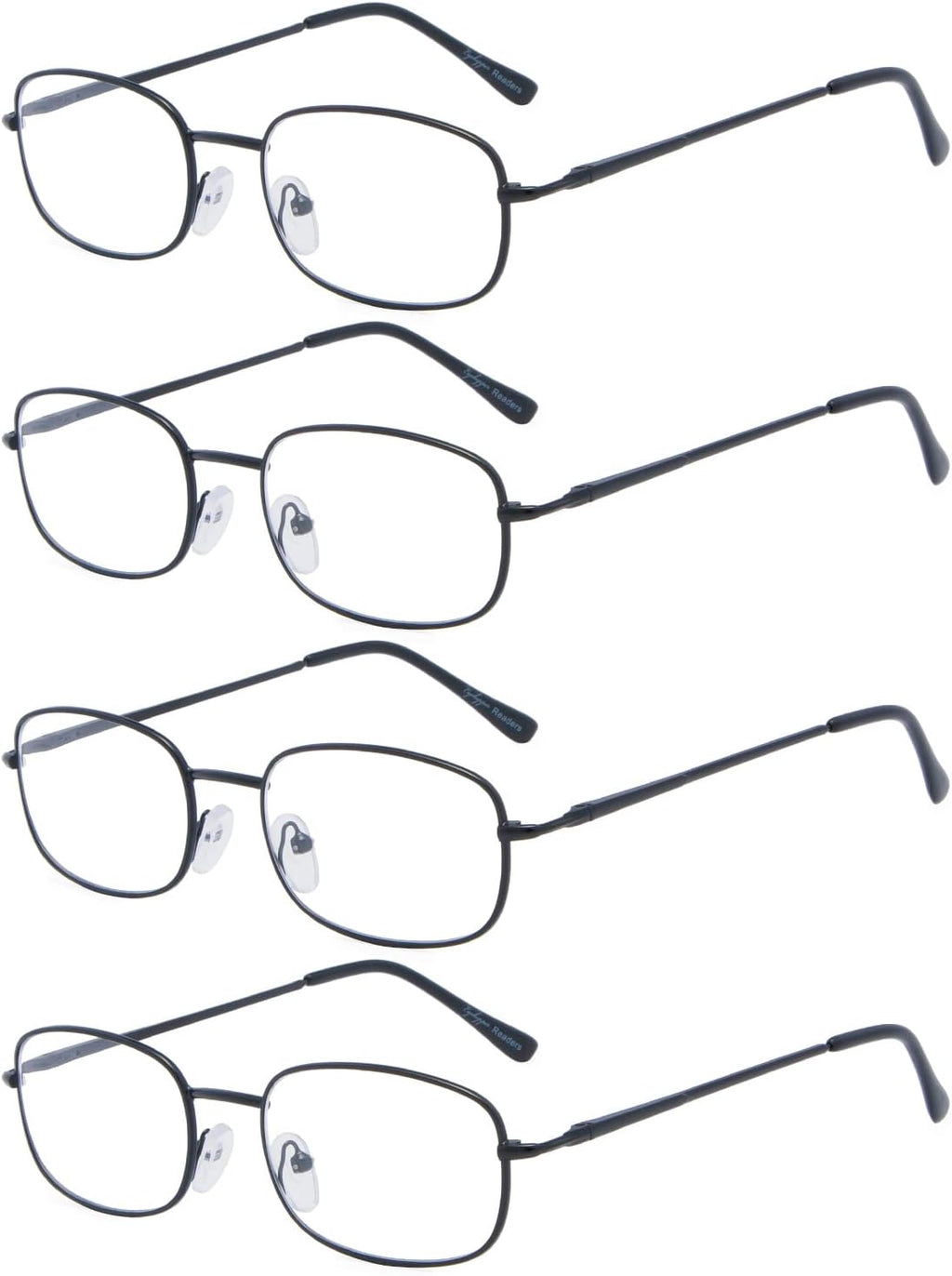 Eyekepper 4 Pairs Reading Glasses Metal Frame Reader Eyeglasses with Spring Hinges for Men for Women Reading