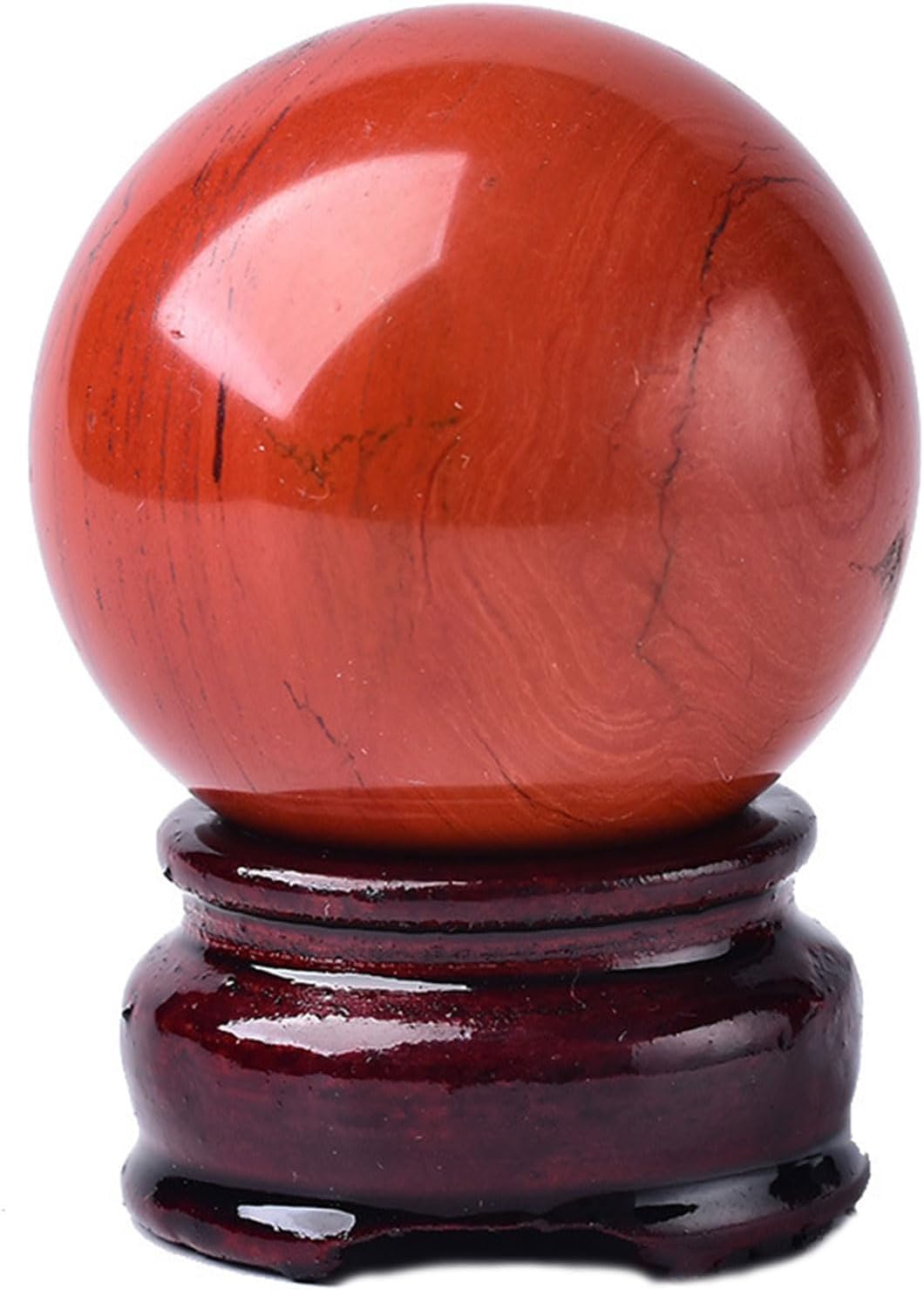 Natural Red Jasper Stone Ball Healing Crystal Ball with Stand Red Jasper Decoration Gemstone Sphere Ball for Divination/Chakra Balance/Yoga/Home Office FengShui Decor,35mm
