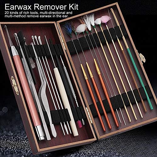 20Pcs Ear Wax Removal Tools, Stainless Steel Earwax Remover Kit Deeply Clean Massage Relaxing Ear Spoon Curette Tweezers Goose Feather Stick Set Ear Pick Earwax Cleaner Set