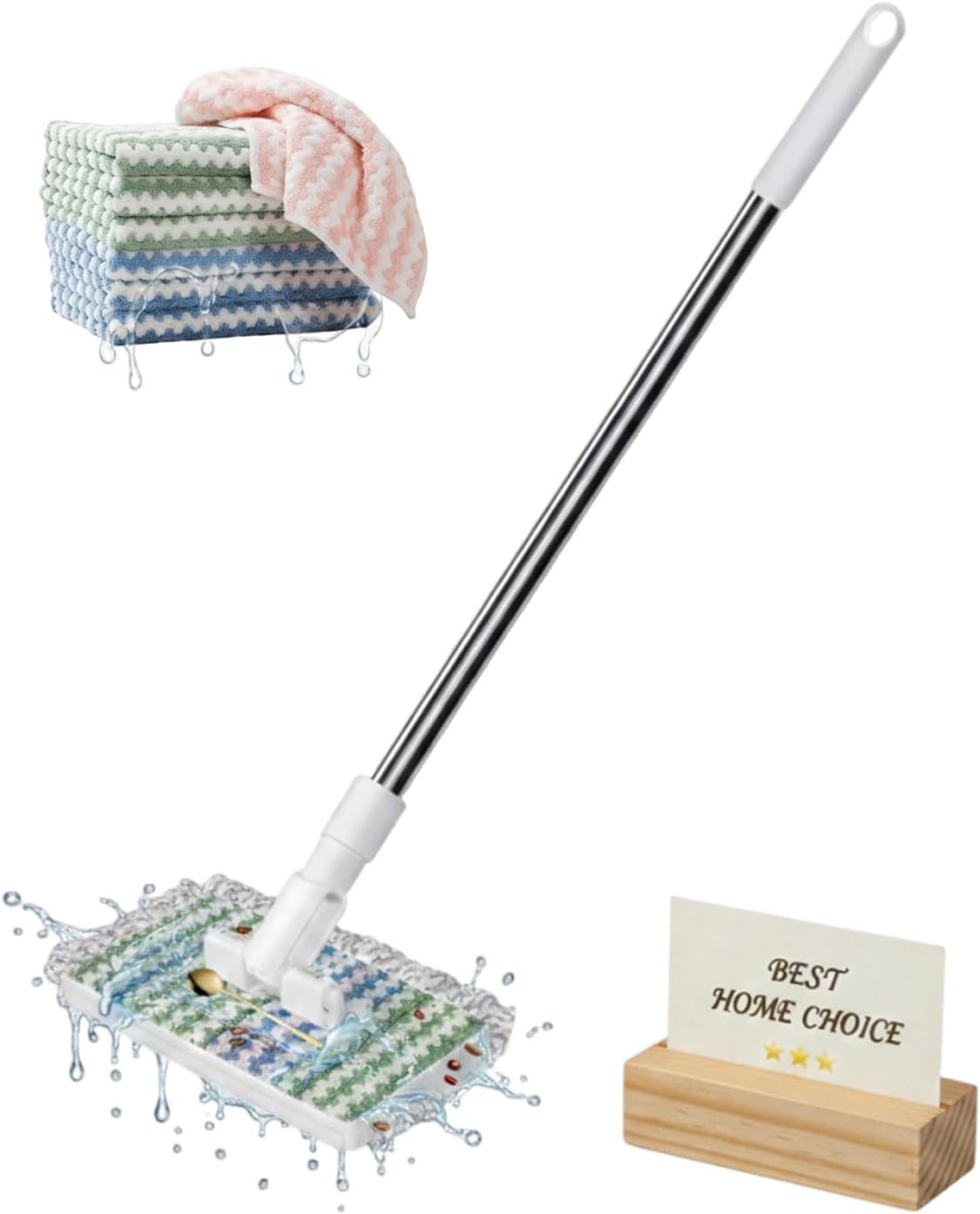 Convenient Cloth Changing Snap Mini Mop Set for Kitchen Counter, Lazy Mop Wet and Dry Automatic Gripping, Portable Clip Mopping Stick with 5 Reusable Cloths for Floor Cleaning