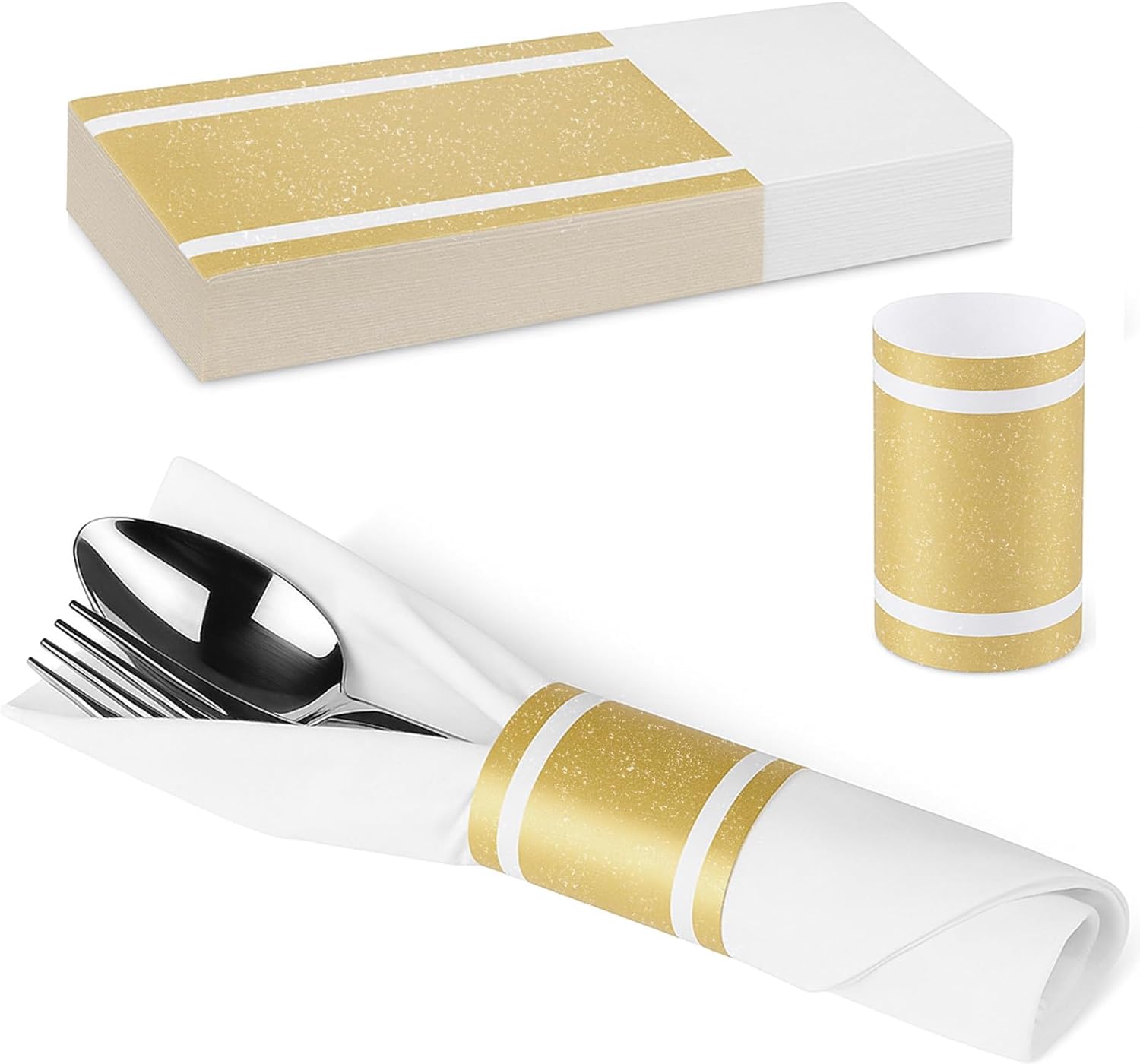 100 Pcs Napkin Bands - Paper Napkin Rings Self Adhesive,Silverware Wraps Bands for Wedding Party Event Dinner Table Setting(Gold)