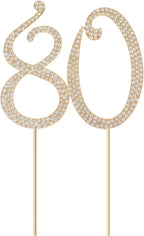 Honbay 80 Birthday Cake Topper Sparkling Bling Alloy Crystal Rhinestones Cake Topper Cake Decoration for 80th Birthday or Anniversary Party (Gold)