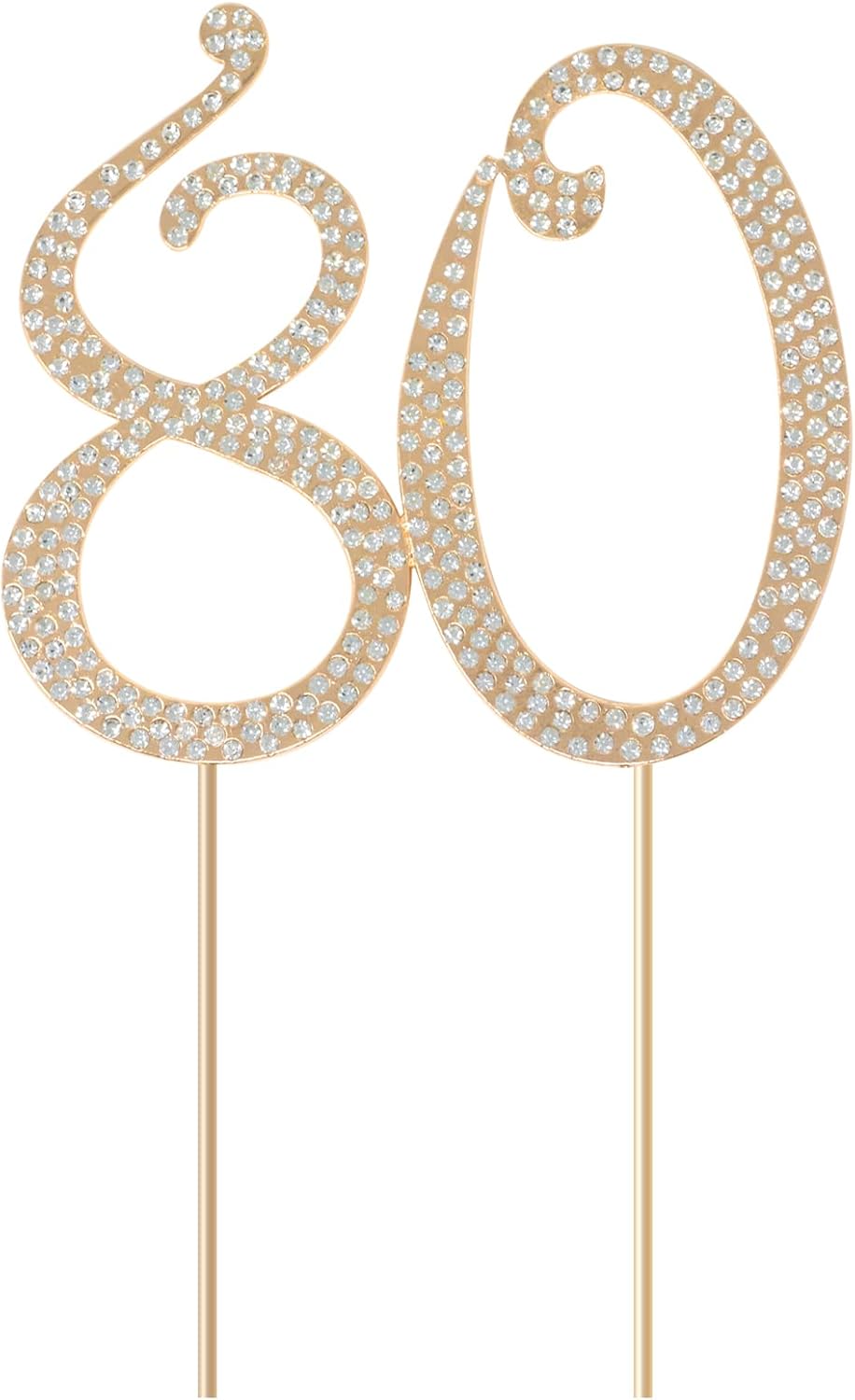 Honbay 80 Birthday Cake Topper Sparkling Bling Alloy Crystal Rhinestones Cake Topper Cake Decoration for 80th Birthday or Anniversary Party (Gold)