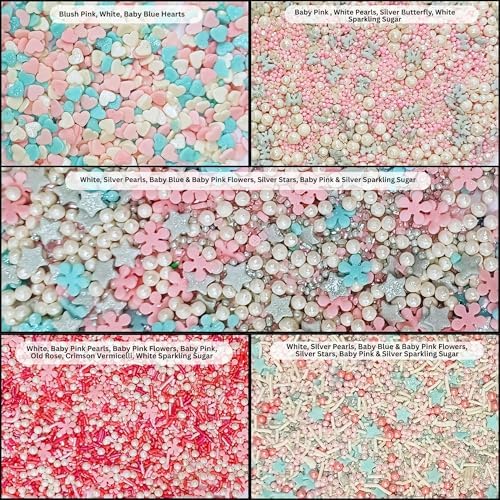 Confect Sprinkles – Aqua Blue, Pink & Silver Edible Sprinkle Mix with White & Pink Pearls | Pack of 5 for Cake, Cupcake & Cookie Decorating |Frozen Fantasy Heart| Birthday & Celebration Baking Toppings | Vegan, Gluten-Free – 5 Oz