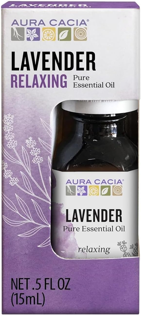 Aura Cacia 100% Pure Lavender Essential Oil, 0.5 fl. oz, Calm Relaxing Aroma, Therapeutic Grade, Ethically Sourced Lavender