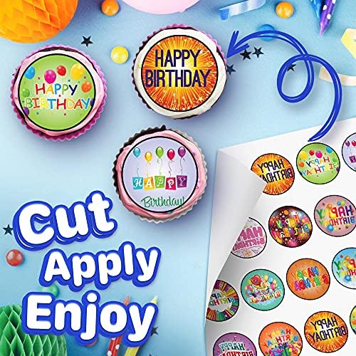 30 x Edible Cupcake Toppers Themed of Happy Birthday Collection of Edible Cake Decorations | Uncut Edible on Wafer Sheet