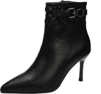 JOEupin Women's Pointed Toe Stiletto High Heels Ankle Booties Side zipper Short Boots With Metal Buckle K04