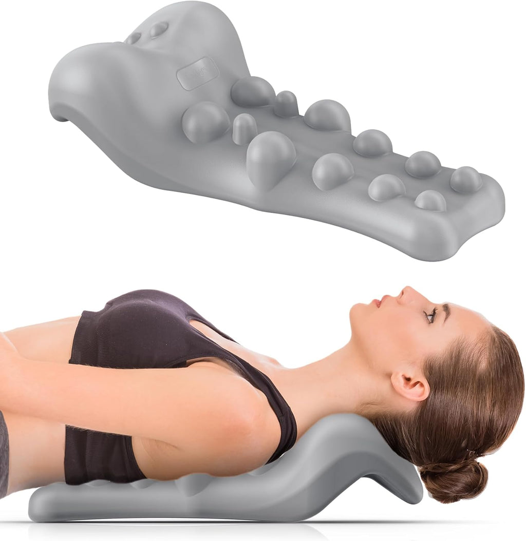 Neck and Shoulder Relaxer with Upper Back Massage Point, Cervical Traction Device Neck Stretcher for TMJ Pain Relief and Cervical Spine Alignment Chiropractic Pillow (Light Gray)