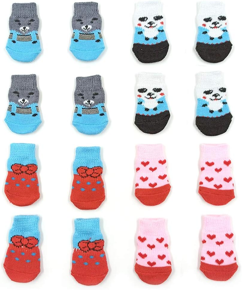4 Pairs Anti-Slip Dog Socks&Cat Socks with Rubber Reinforcement, Pet Paw Protector for Hardwood Floors Indoor Wear