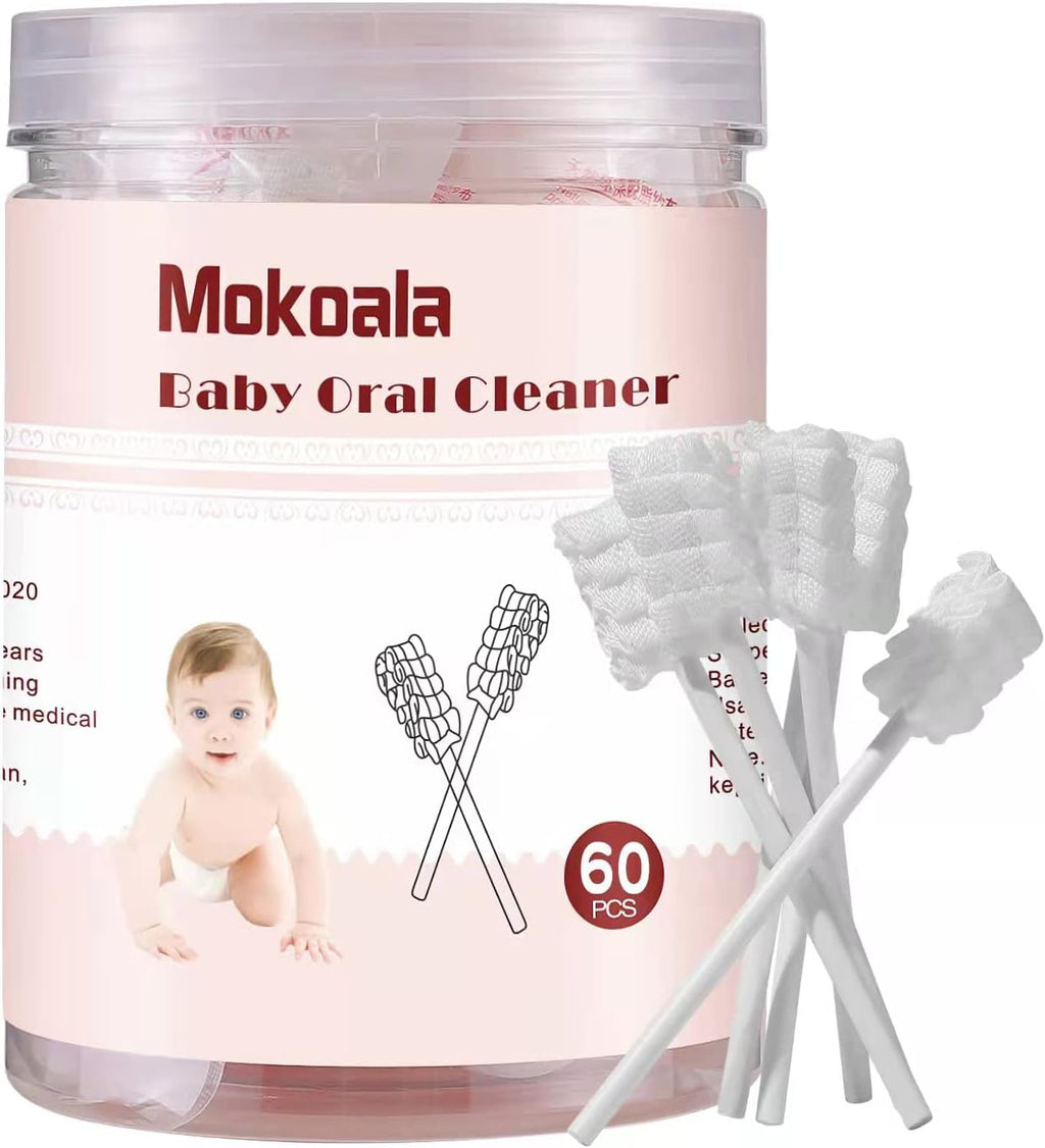 60Pcs Baby Tongue Cleaner, Baby Toothbrush, Disposable Infant Mouth Cleaner, Soft Gauze Toohthbrush Toddler Oral Cleaning Stick Dental Care for 0-36 Month Newborn
