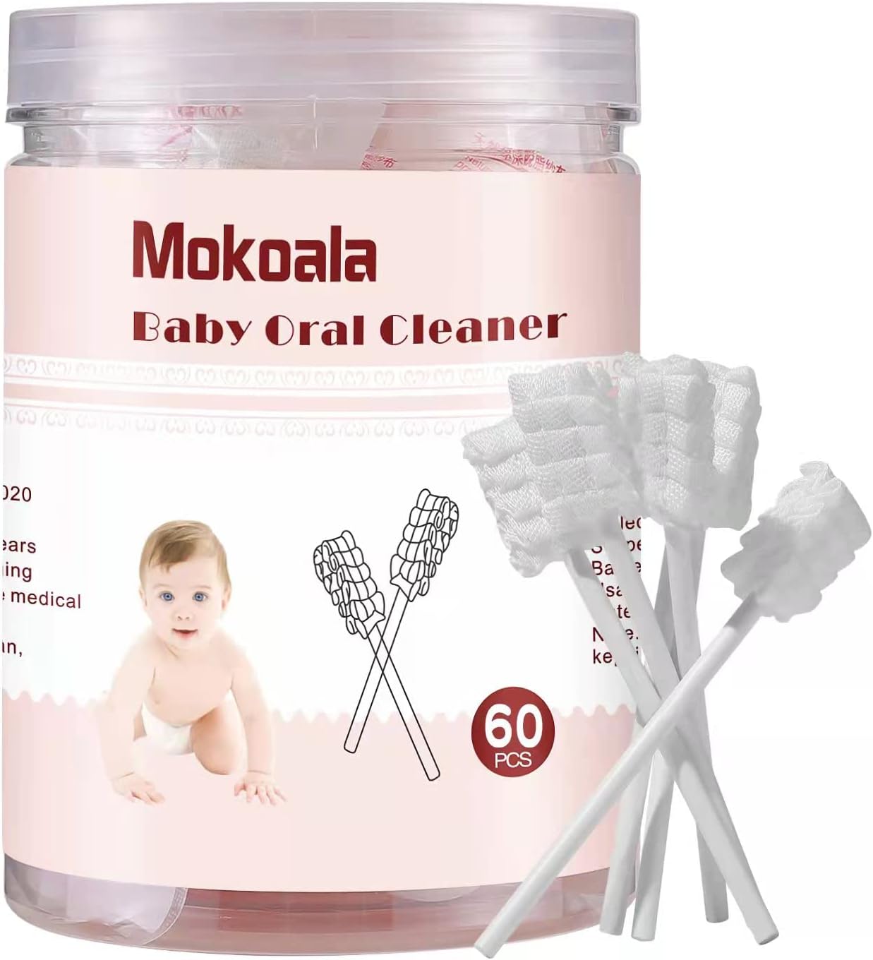 60Pcs Baby Tongue Cleaner, Baby Toothbrush, Disposable Infant Mouth Cleaner, Soft Gauze Toohthbrush Toddler Oral Cleaning Stick Dental Care for 0-36 Month Newborn