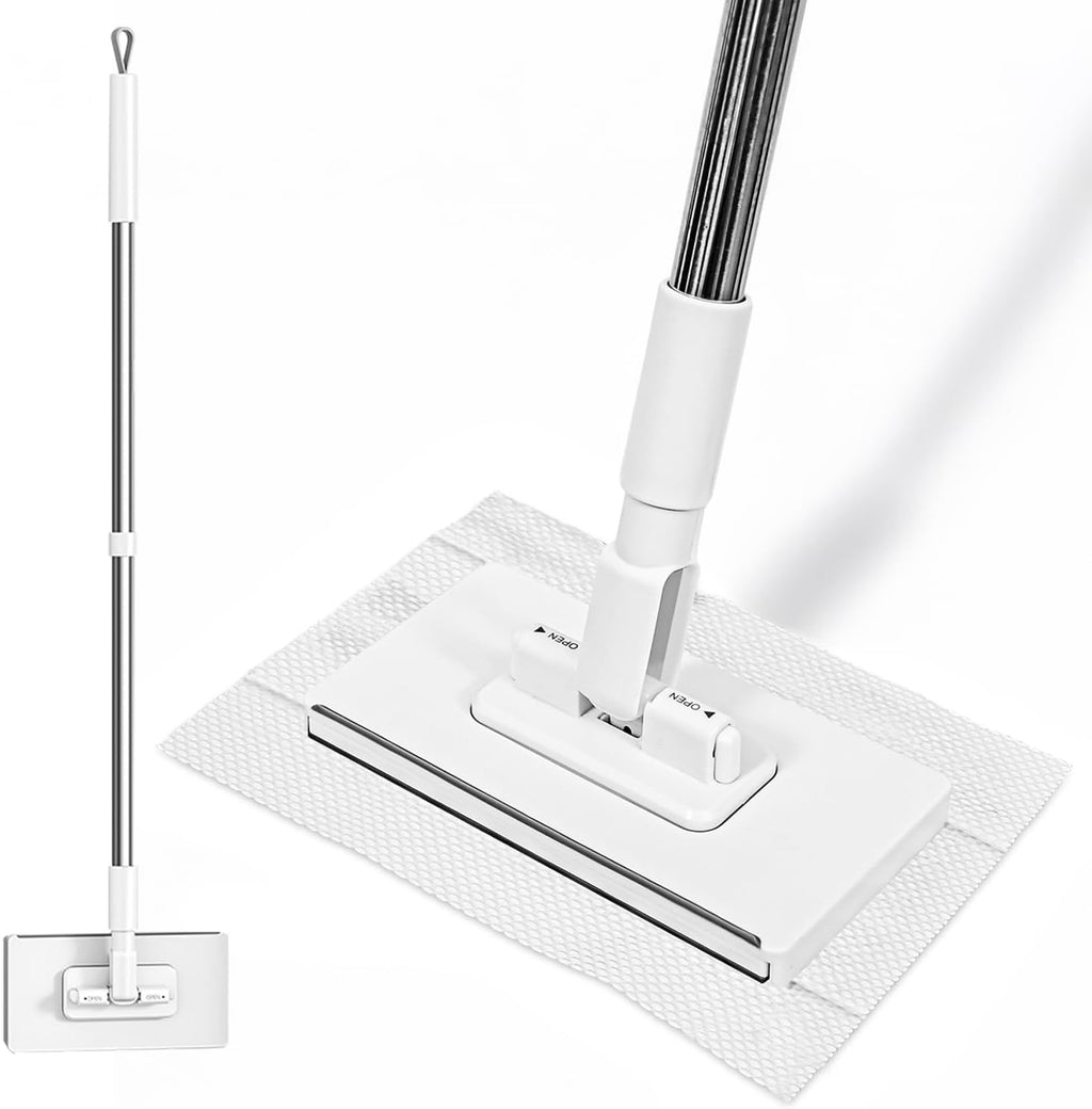 Snap-Grip Mini Mop with 39in Handle — INWEJIA Zero-Touch Gap Dust Cleaner & Locking Head, Disposable Lazy Mop Wet and Dry for Kitchen Bathroom Toilet Corners Window Wall Cleaning