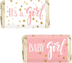 Pink and Gold It's a Girl Baby Shower Wrappers for Mini Chocolate Bars, Baby Shower Party Favor Candy Stickers - 42 Count
