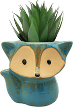 DIYOMR Animal Ceramic Planter Pot, 3.9" Fox Shaped Planters Ceramic Flowerpot Small Succulent Pots Cactus Pot for Home Decor Office Desktop Decoration - Plants Not Included (Blue)