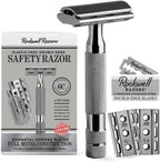 ROCKWELL RAZORS 6C Gunmetal Chrome Safety Razor With 6 Adjustable Shave Settings and 5 Fully Recyclable Razor Blades. Reusable Safety Razors for Men and Women.
