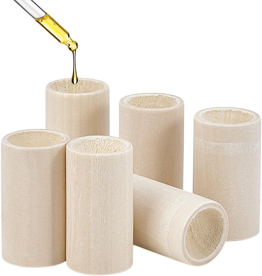 PH PandaHall 6pcs Wooden Essential Oil Diffuser Small Wood Fragrance DIffusers, Round Wooden Aromatherapy Diffuser for Home Bedroom Office Toilet Car Yoga Room Sauna Room, 1.7x0.9 inch