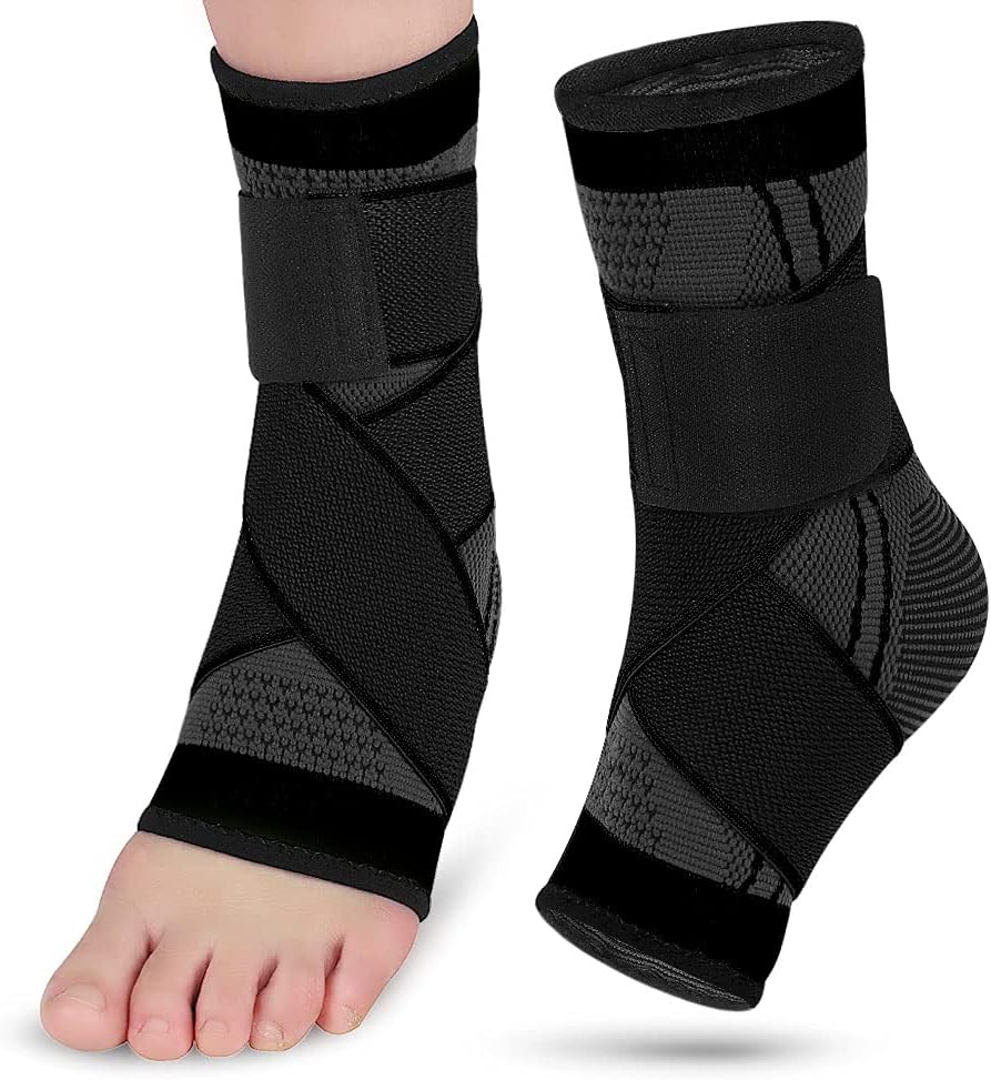 2 Pack Adjustable Ankle Brace Compression Sleeve, Arch Support & Foot Stabilizer, Elastic Wrap for Plantar Fasciitis, Achilles Tendonitis Recovery, Sports Bandage Socks for Men & Women (Large)