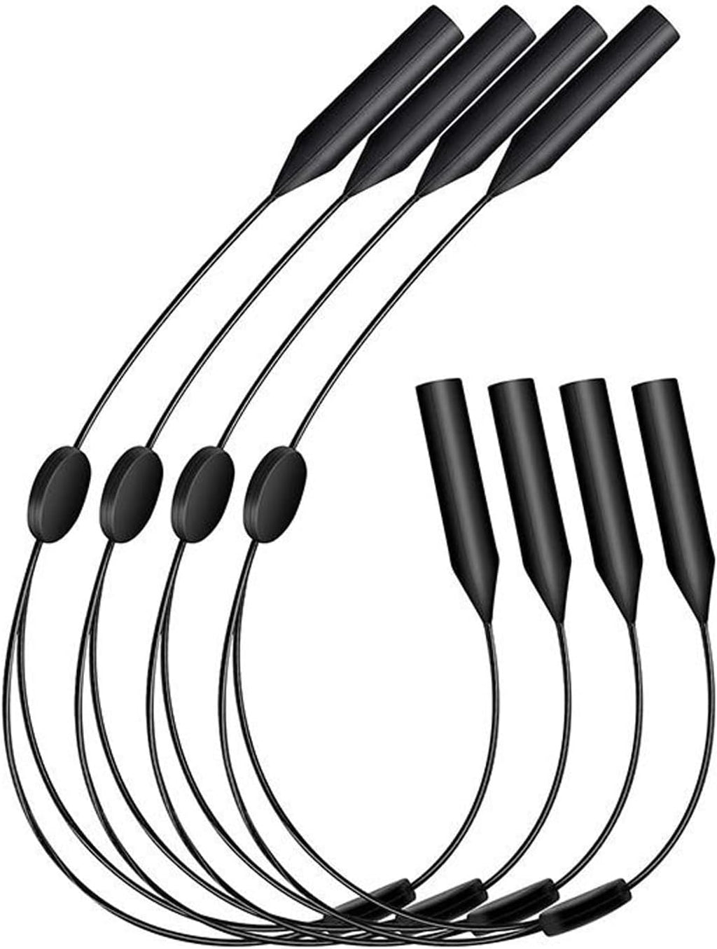 4 Pack Classic Black Adjustable Glasses Straps - Comfortable Sunglasses Lanyards & Eyewear Retainers for Outdoor Sports, Hiking & Daily Use, Secure Fit